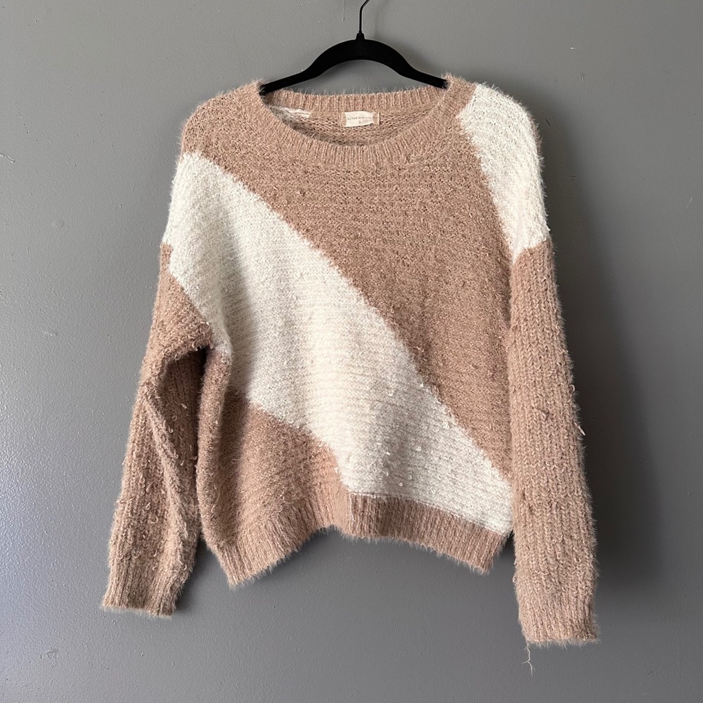 Altar'd State Crew Neck Soft Knit Pullover Sweater | Beige + Cream